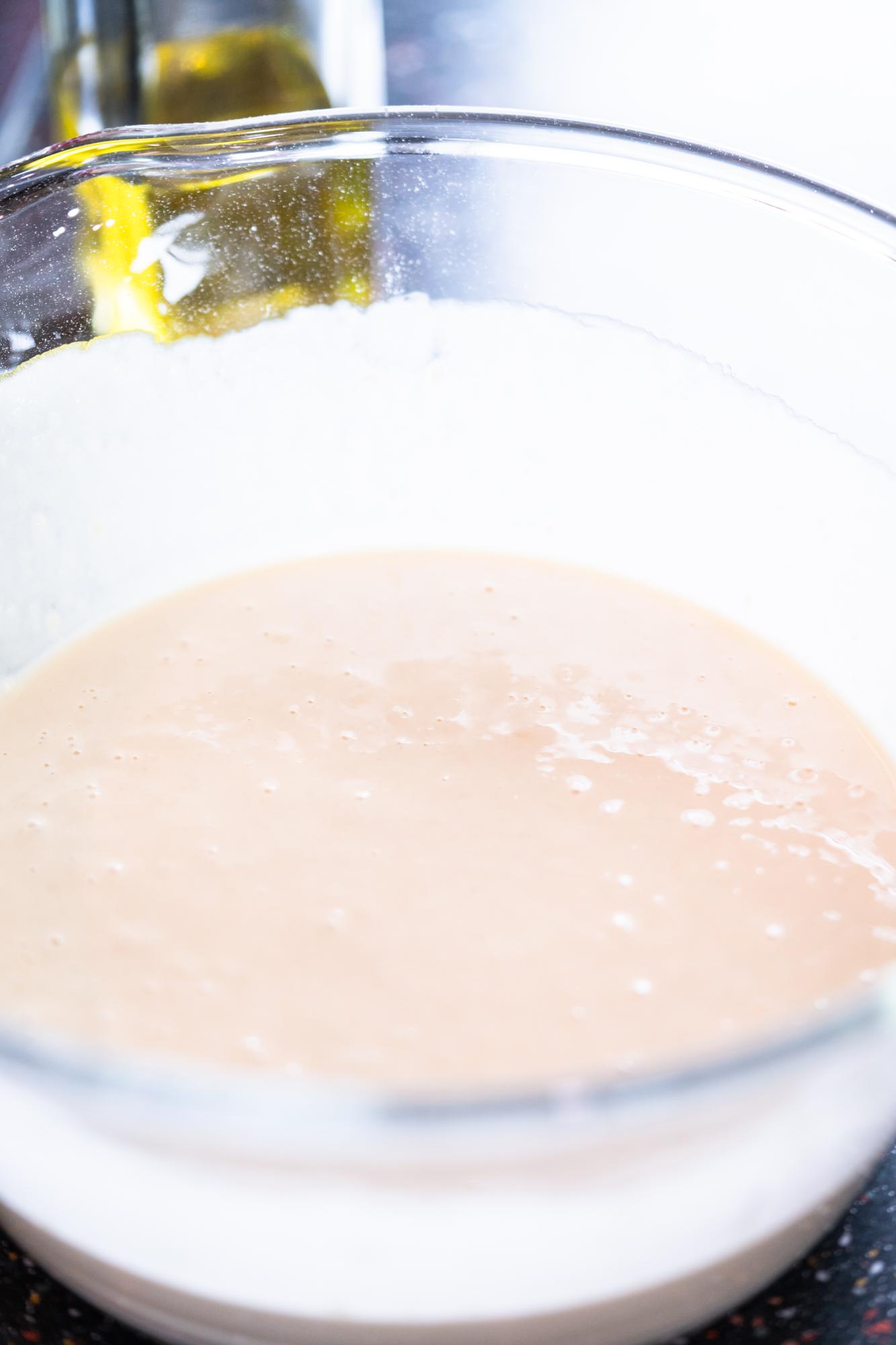 Close-up of sauce preparation