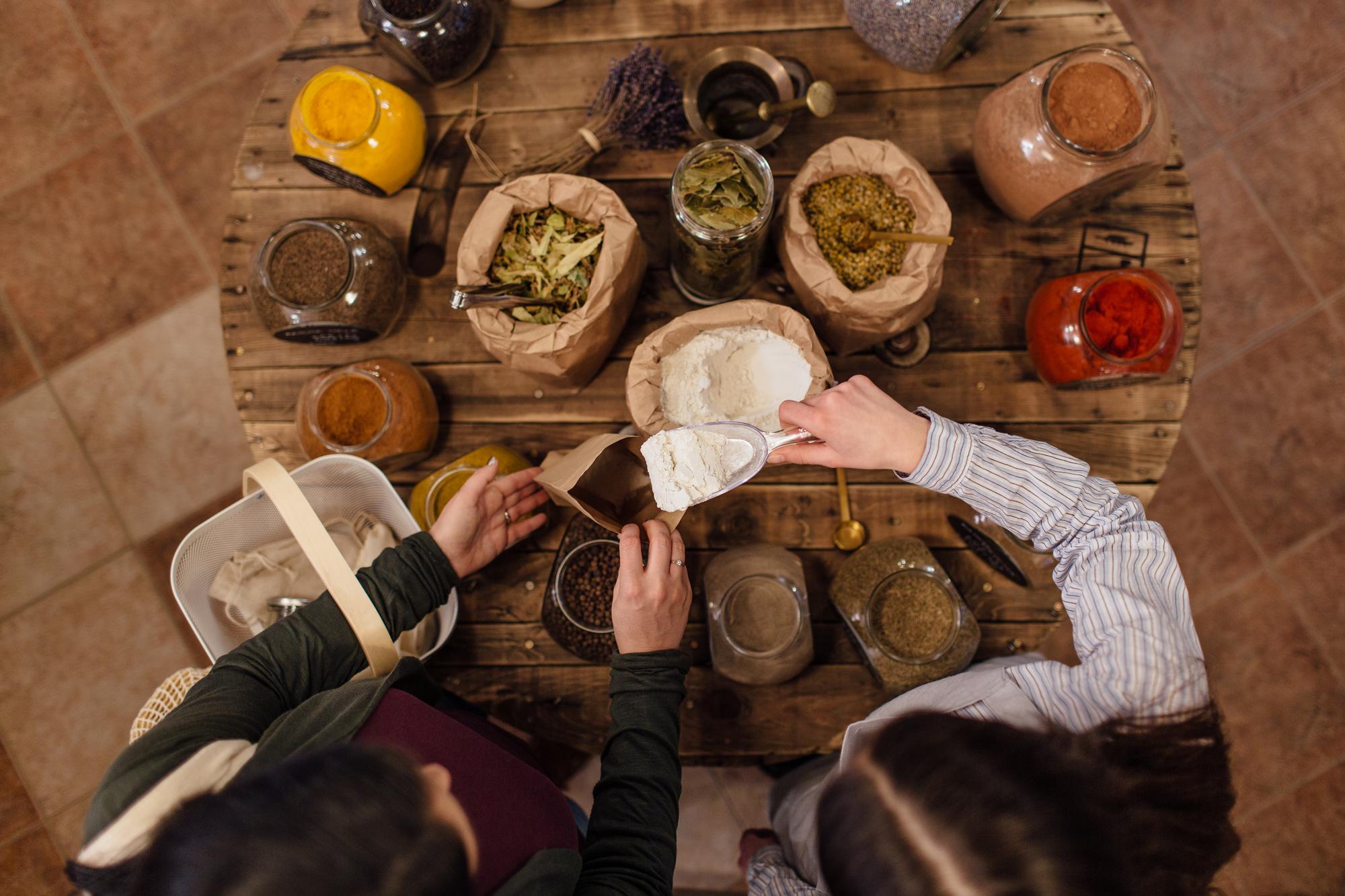 Shared tasting at a wooden table