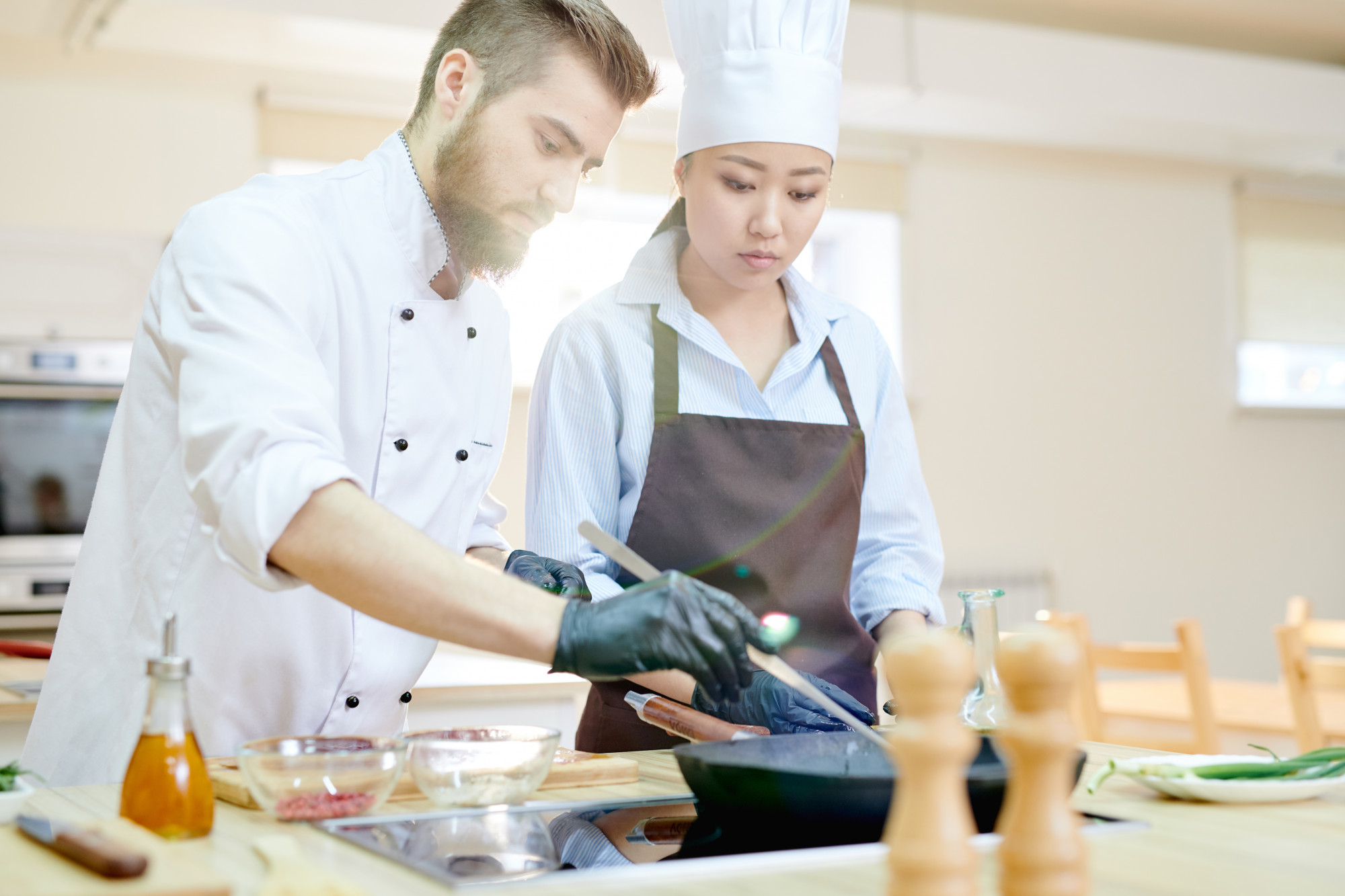 Chef teaching a small class
